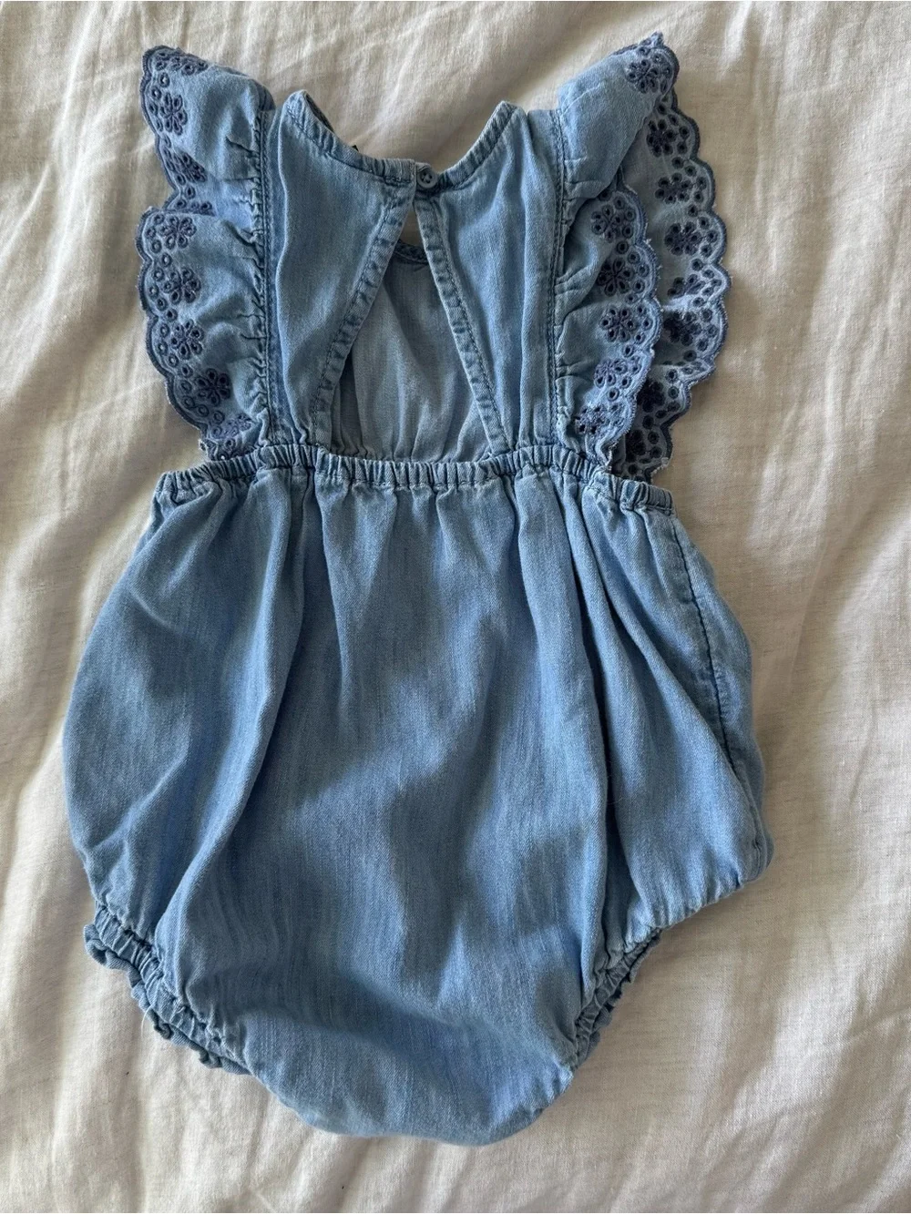 GAP Baby Chambray Romper with embroidered detail